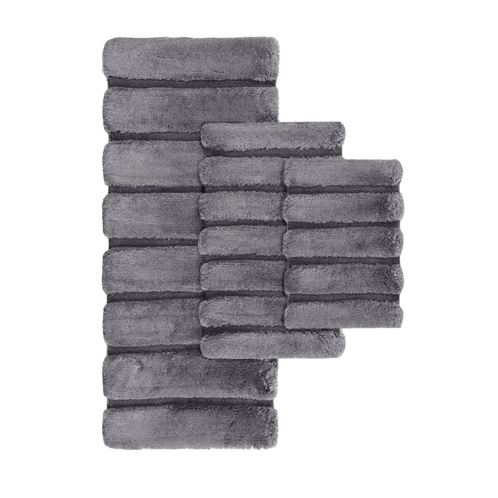 Rug Grey 24x58 Inches High-Low Stripe Tufted Bath Rug Macro-Spun Polyester Shabby Chic Bathroom Runner with Non-Slip Latex Backing OEKO-TEX Certified for Bathroom