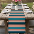 thumbnail image 4 of Blue Pink Striped Table Runner 72 Inches, Farmhouse Stripe Bed Runner Dresser Scarves Tabletop for Indoor Outdoor Parties/Ceremony/Banquet, 14" x 72", 4 of 8