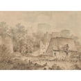 thumbnail image 2 of Jean-Honoré Fragonard 18x14 Gold Ornate Wood Frame and Double Matted Museum Art Print Titled - Farm Buildings Beside a Waterway (ca. 1765-70), 2 of 4