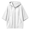 thumbnail image 4 of Yigetop Women's Oversized Batwing 3/4 Sleeve Zip up Hoodie Tops Loose Lightweight Jacket with Pockets Casual Outerwear for Daily Street Weekend Wear White M, 4 of 6