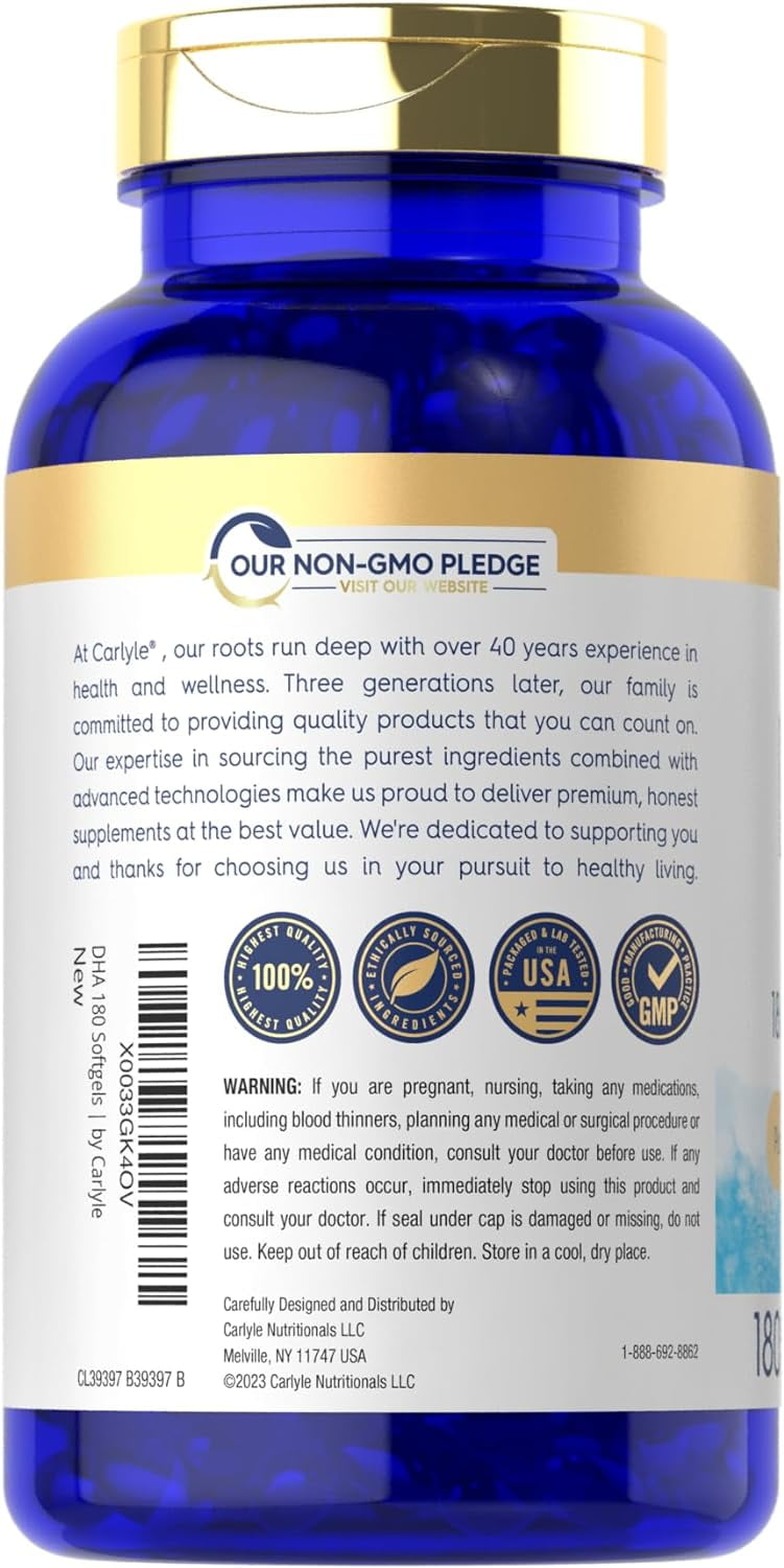 DHA Supplement 1500mg | 180 Softgels | by Carlyle