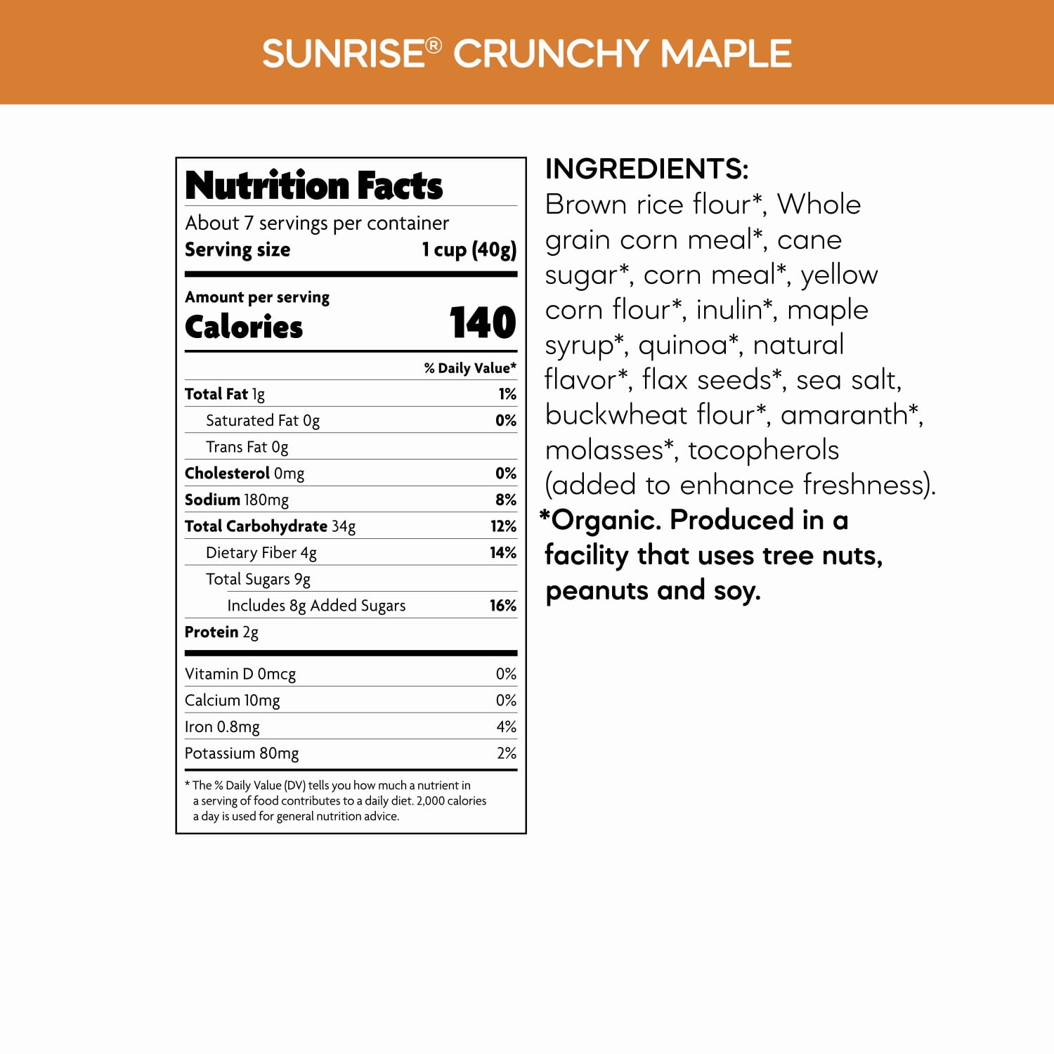 Nature's Path Organic Sunrise Crunchy Maple Breakfast Cereal, 10.6oz Box (pack of 12)