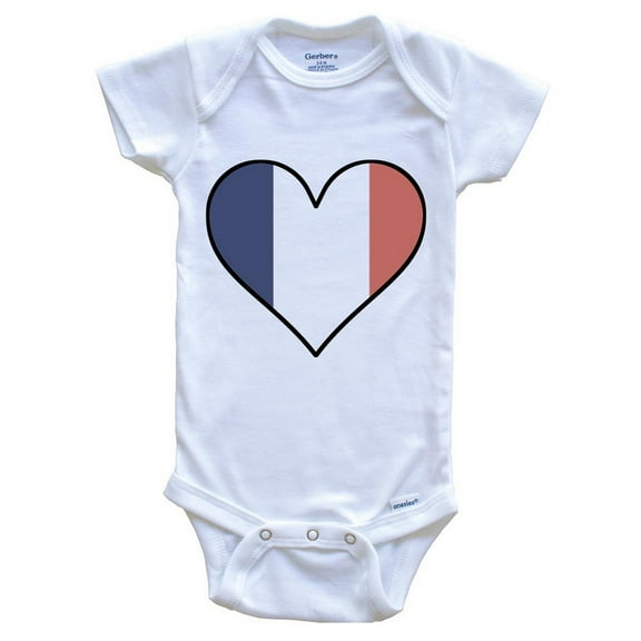 French Flag Baby Bodysuit - Cute French Flag Heart - France Baby Bodysuit, 0-3 Months White