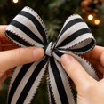 thumbnail image 4 of Black and White Striped Fabric Ribbon with Stitched Edges, 1 Roll, for Christmas Tree and Gift Wrapping Decoration, 4 of 4