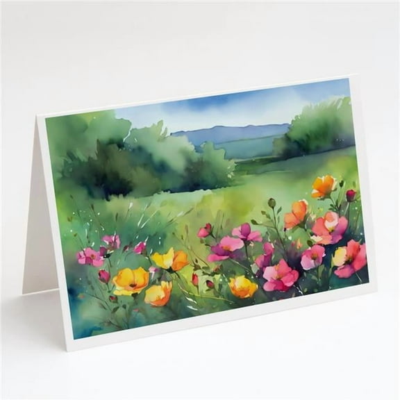 North Dakota Wild Prairie Roses in Watercolor Greeting Cards and Envelopes Pack of 8 7 in x 5 in