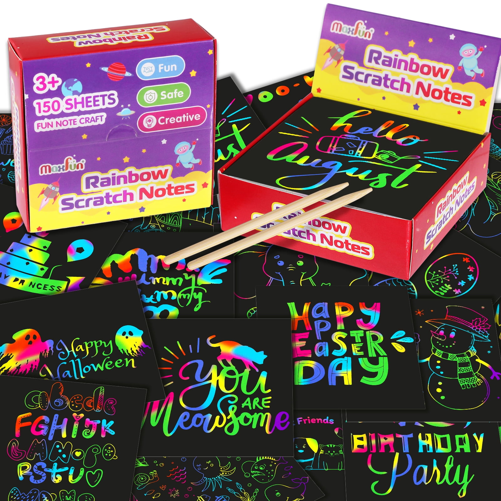 Max Fun Rainbow Glitter Magic Scratch Art Notes 150 Sheets 2