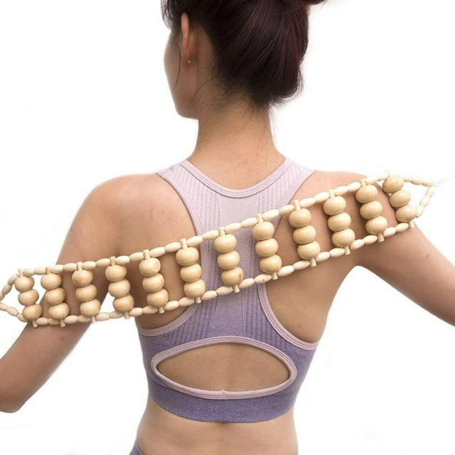 Natural Wood Massage Roller For Body Shaping, Durable Material And Adjustable Drawstring, Relieves Muscle Tension, Improves Skin Texture And Enhances Blood Circulation