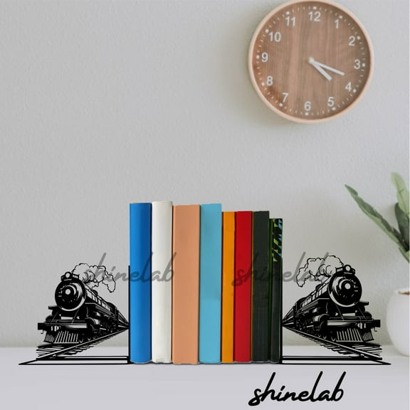 Shinelab Steam Locomotive Metal Bookends, Custom Black Train Office Decor, Book Lovers Gift 12853
