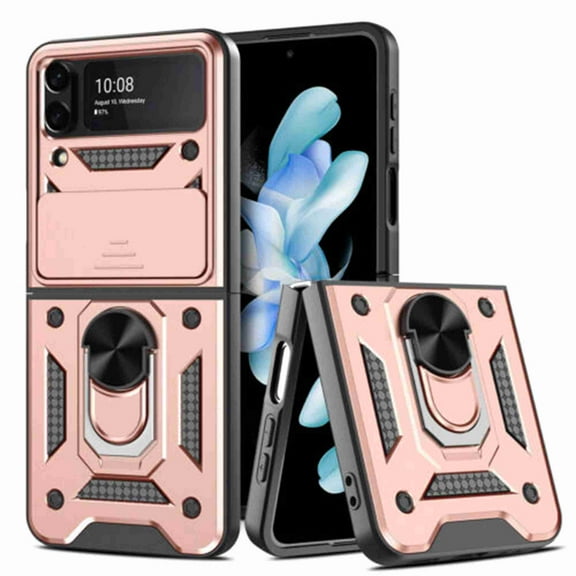K-Lion Heavy Duty Case for Galaxy Z Flip 4 5G 2022,  Shockproof Rugged Protection Ring Holder Stand Bumper Rubber Outdoor Gift, Rosegold