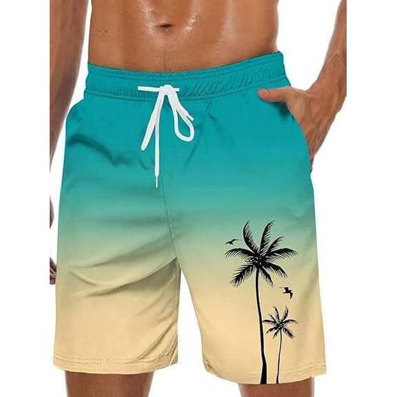 JASGARDE Men's Swim Trunks Hawaii Series Pattern Fashionable Sports Beach Shorts with Pockets Size S-3XL