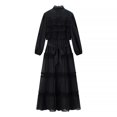thumbnail image 3 of Winter Dresses for Women Lace Wedding Guest Dresses Solid Color Lantern Sleeve Button Round Neck Long Formal Dress, 3 of 3