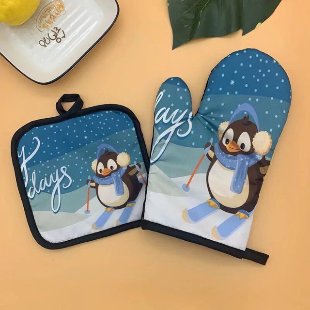 Merry Christmas Decorations Christmas Gloves Oven Mitts Set for Home Decor Xmas Ornaments Navidad New Year Decor Kitchen Supply