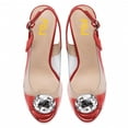 thumbnail image 3 of FSJ Women Peep Toe Crystal Slingback Pumps Buckle Transparent Chunky High Heels Fashion Party Date Heeled Sandals Size 8 Red, 3 of 4