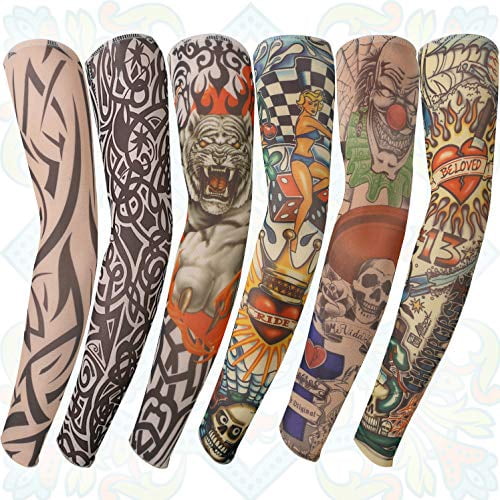 6 Pcs Stretchy Nylon Fake Temporary Tattoo Sleeves Body Art Arm