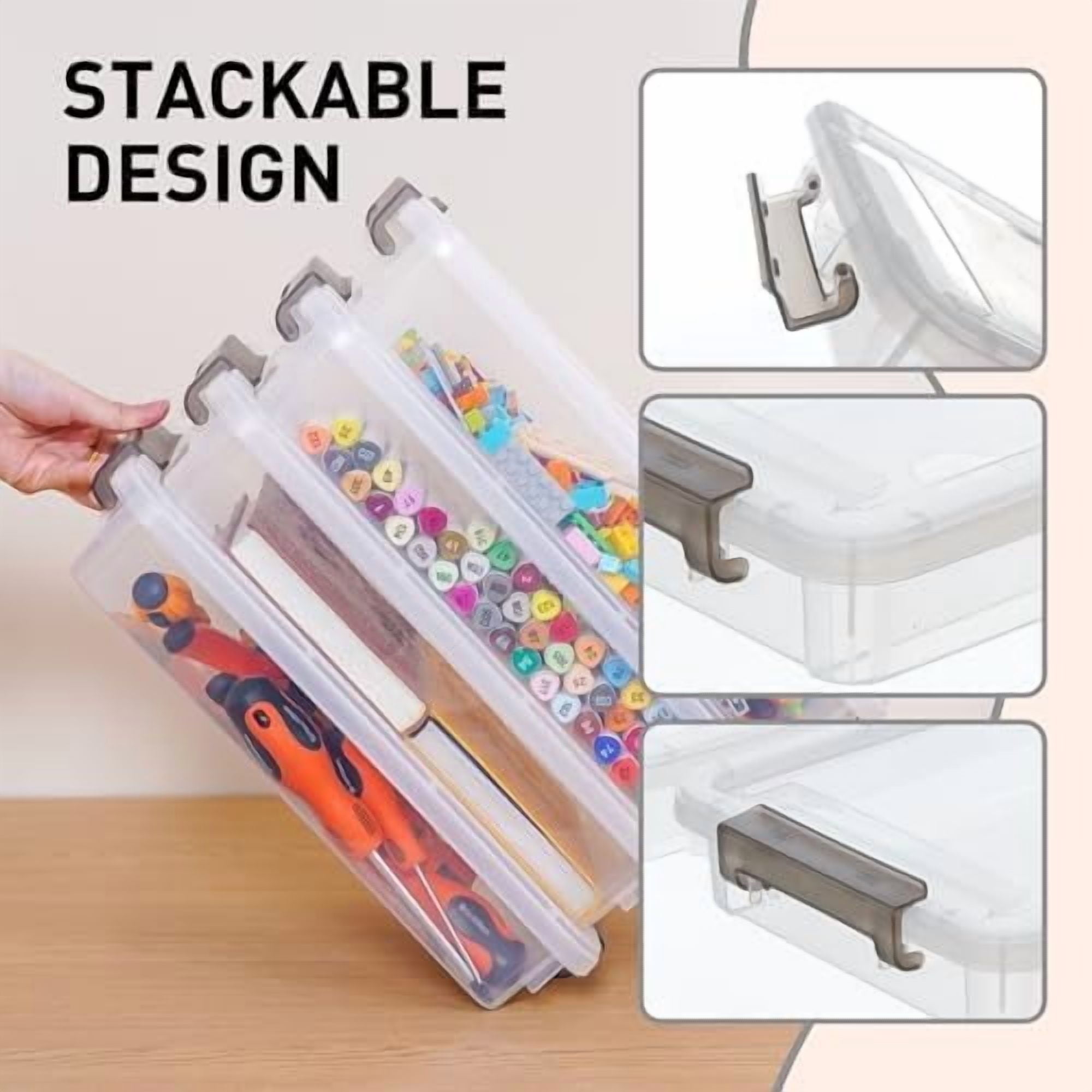 3 PCS Plastic Storage Bins with Latching Lids Portable Project Case Clear File Box Stackable Storage Containers for Organizing B5 Paper, Photo, Document, Scrapbook