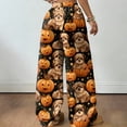 thumbnail image 5 of Hearthz Flannel Pajamas Ghost Pumpkin Bat Print Womens Fluffy Pajama Pants Drawstring Elastic Waist Wide Leg Pajamas Pants for Women, 5 of 5