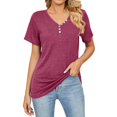 thumbnail image 2 of Tittly T Shirts for Women Tshirts Shirts Women's Down V Neck T Shirts Short Sleeve Tunic Shirts Basic Tee Casual Knit Tops Basic Tees Summer Tops Red M, 2 of 4