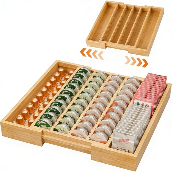 Bamboo Coffee Pod Holder Drawer, Natural