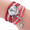 thumbnail image 2 of Moda mujer PU correa de cuero cuarzo exquisito reloj de pulsera de diamantes de imitación (rojo), 2 of 2