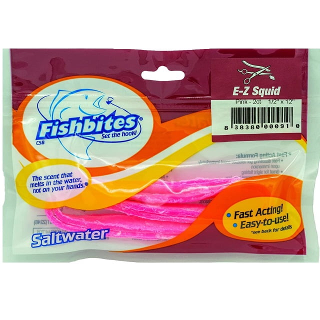FISHBITES E-Z SHRIMP Long Lasting Baits Saltwater Soft Lure 1/2" X 12" - Pink EB