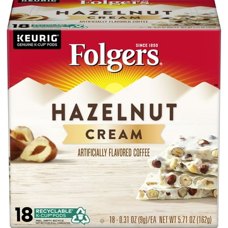 Folgers Hazelnut Cream Coffee, K-Cup Pods for Keurig K-Cup Brewers, 18