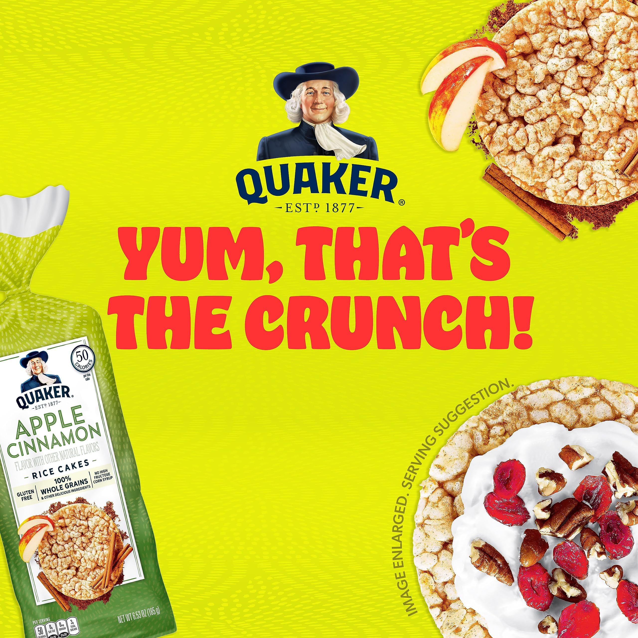 Quaker Large Rice Cakes, CM31&nbsp;Apple Cinnamon, Pack of 3
