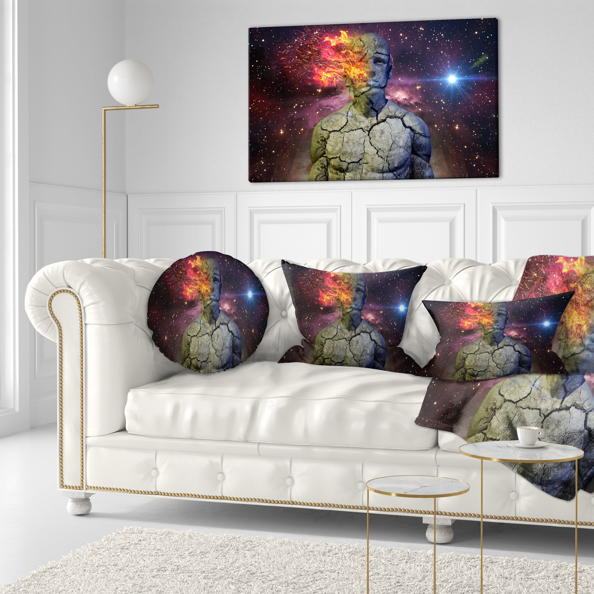 Designart Broken Human Body with Fire - Contemporary Throw Pillow - 12x20