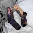 thumbnail image 5 of Rateoe Purple Flower Lazy Cat for Women Casual Calf Socks - Cute Crew Socks - Thin Soft Above Ankle Socks Size 5-11, 5 of 6
