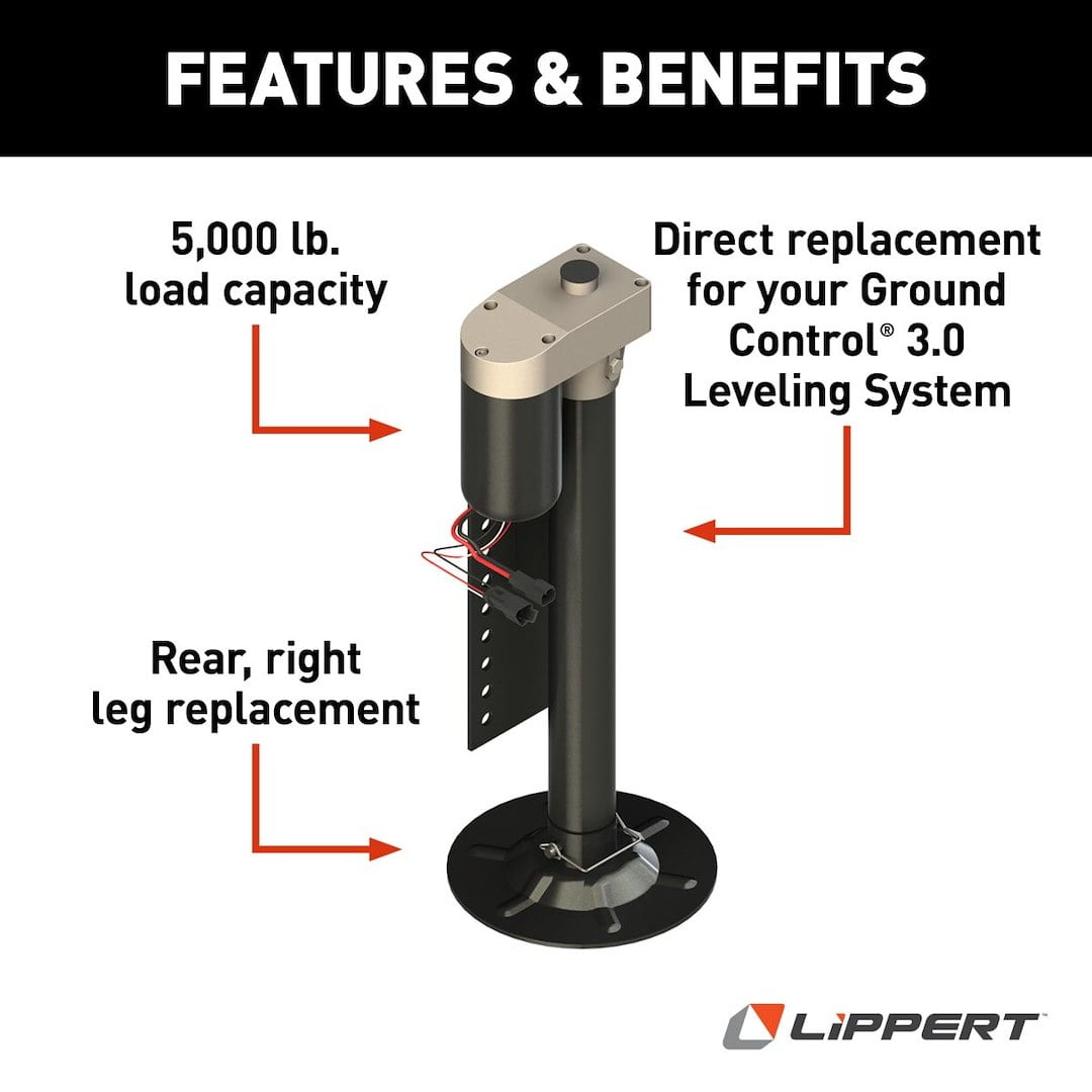 Lippert Ground Control® Automatic 5th Wheel RV Leveling System Rear Hall Effect Jack - Right Leg #344792