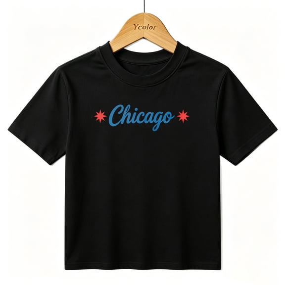 Boys Graphic T-Shirt Chicago City Retro Script Kids Tees 100% Cotton Short Sleeve Tops Ages 4-13Y