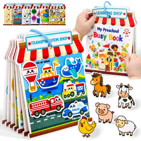 Busy Book for Toddlers Ages 1-3, Felt Activity Book with Interactive Learning Activities, Educational Sensory Toy, Preschool Learning Toy for Boys Girls