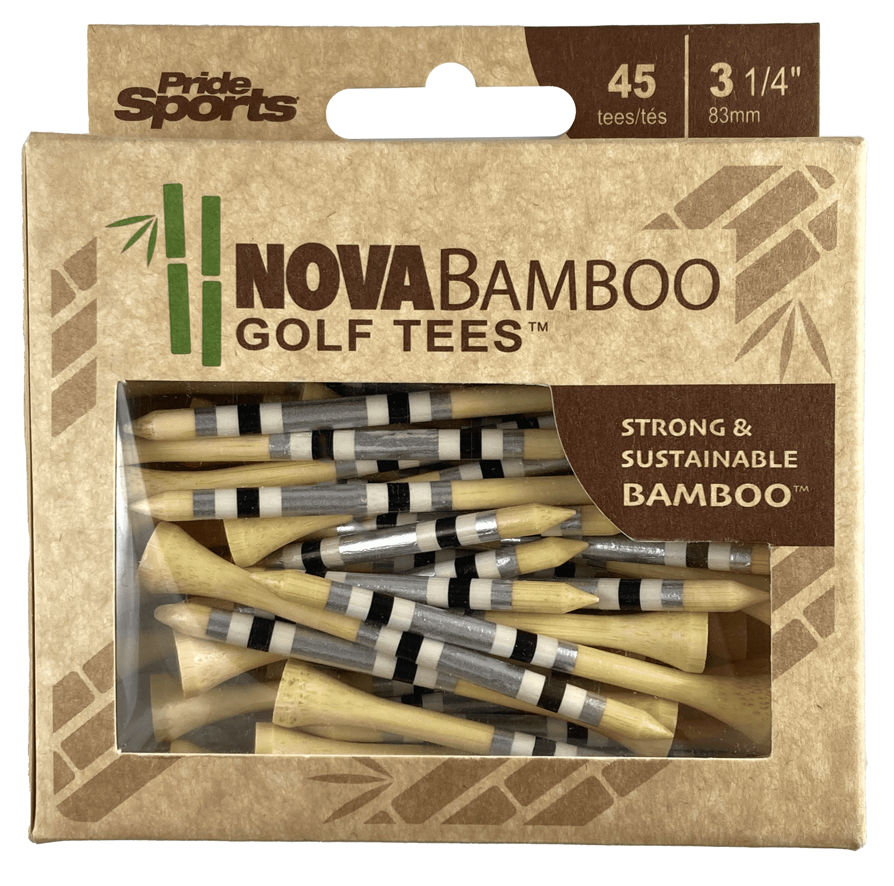 (2 pack) Nova Bamboo Golf Tees, 3.25" – Eco-Friendly, Durable Bamboo Golf Tees for Sustainable Play, Lightweight and Renewable, 45-Count