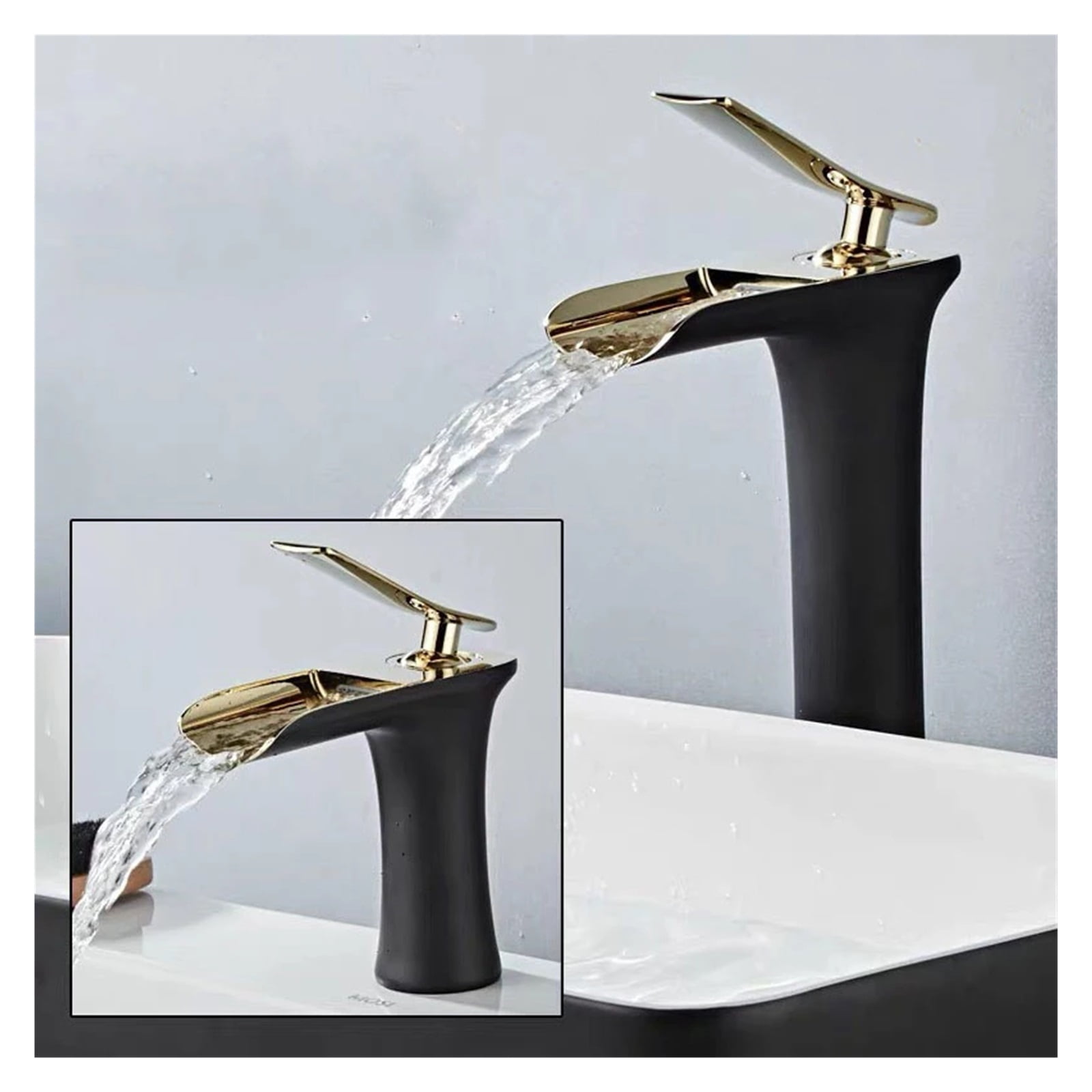 Waterfall Bathroom Basin Sink Faucets, Hot Cold Tap Deck Mounted Water Mixer Tap, Brass Chrome Vanity Single Handle Sink Tap - Modern Design