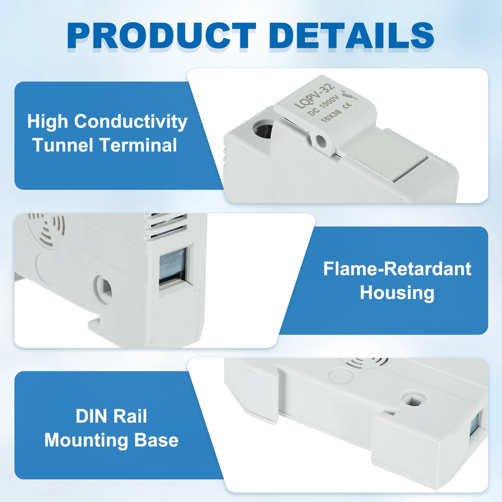 Din Rail Fuse Holder with 1 Core Block,10x38mm DC 1000V 20A Single Pole Solar/ Photovoltaic Fuse Holder 4-18AWG for Solar PV Systems Battery Protect,Pack of 2