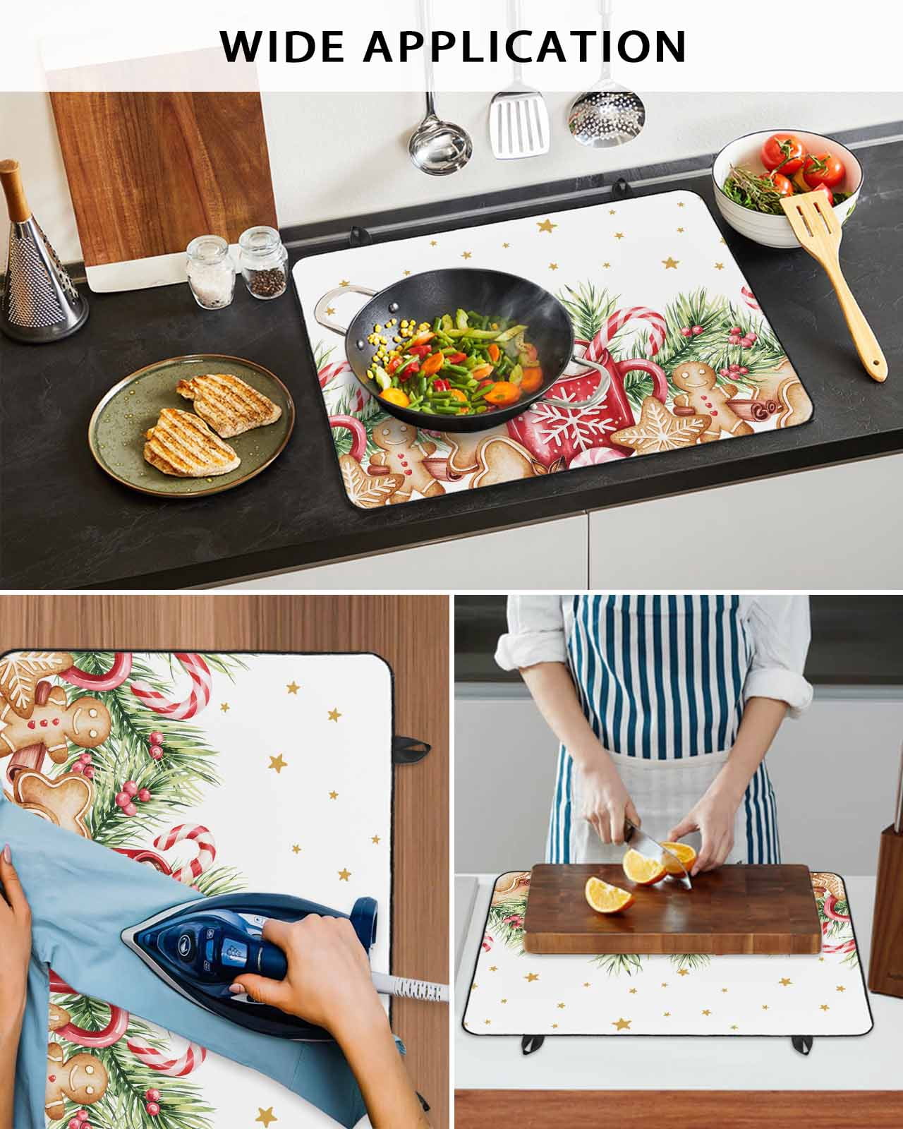 Large Induction Cooktop Protector Mat Christmas Stove Top Covers for Electric Stove, Winter Snowflakes Cup Pine Needles Berry Decorative Stove Burner Cover Mats, Glass Top Stove Cover