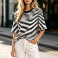 thumbnail image 6 of Lmnyox Striped T Shirt for Women Half Sleeve Round Neck Trendy Pullover Tee Fashion Loose Basic Summer Tops Outfits, 6 of 8