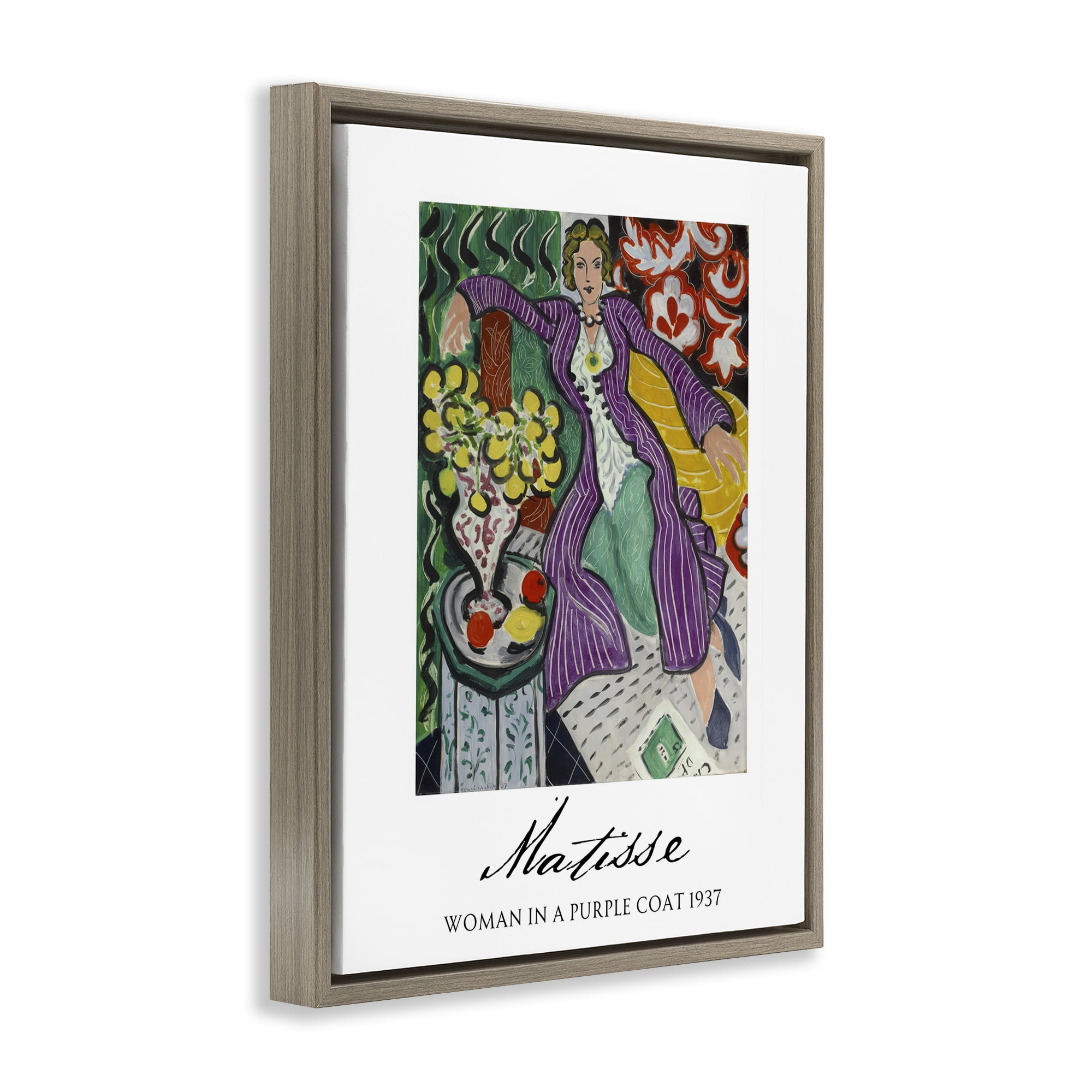Stupell Industries Matisse Woman In Purple Coat Brown Framed Floater Canvas Wall Art, design by Vintage Hustle