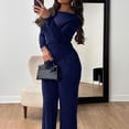 thumbnail image 4 of Aoiroe Lounge Sets for Women,Summer Fashion Lounge Matching Set Casual Outfits Tracksuit Casual Summer Travel Vacation Outfits Going Out Wide Leg Pants Set Dark blue XL, 4 of 8