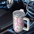 thumbnail image 6 of Pink Breast Cancer and Pioneer Flower Tumbler with Handle and Lid,40oz Double Wall Vacuum Insulated Tumbler,Cups Gift for Women and Men, 6 of 7