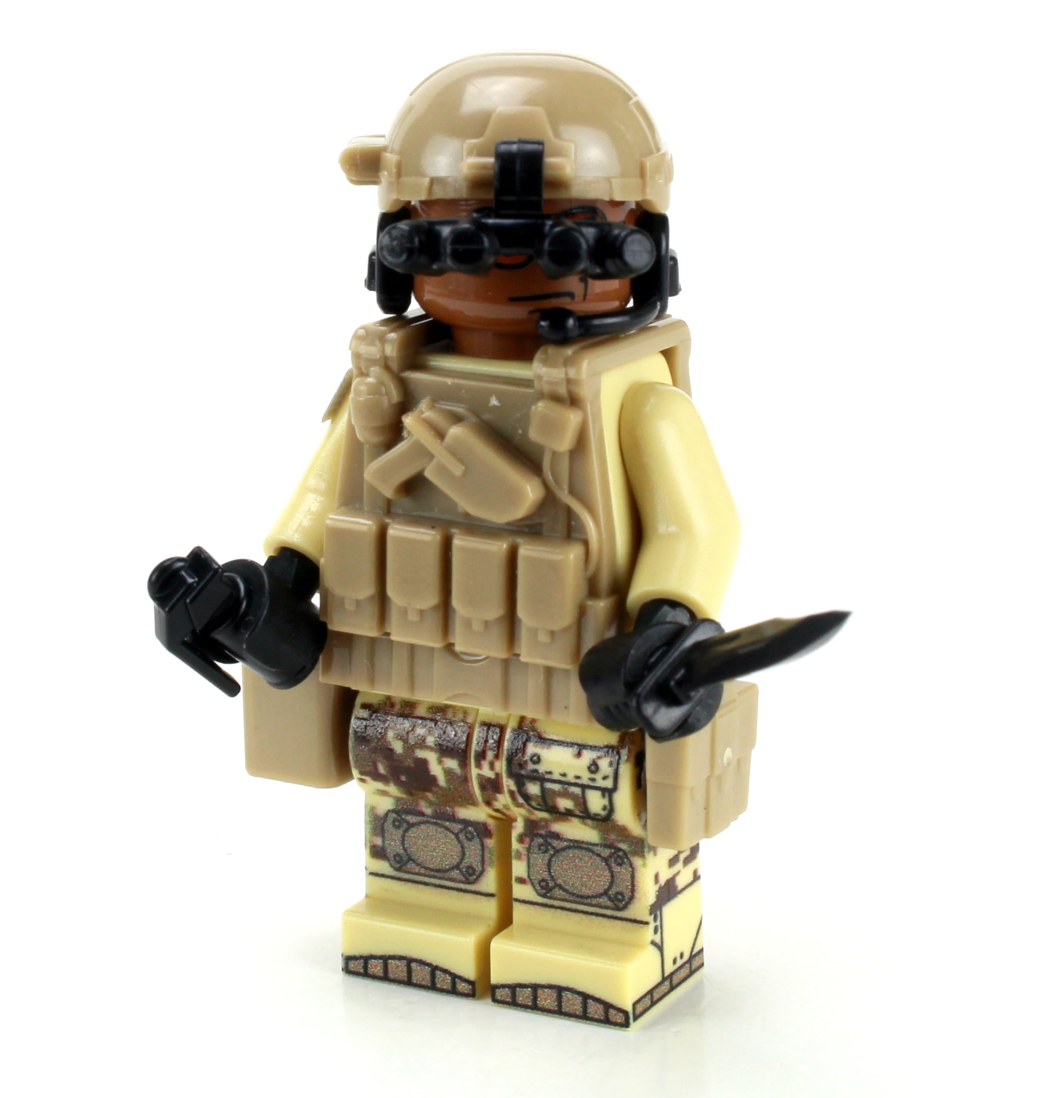 Custom soldier mini figure with black panels in lego and custom parts