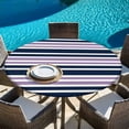 thumbnail image 6 of Navy Blue Purple Striped Round Tablecloth, Fitted Table Cover with Elastic for 55"-60" Round Tables, Gradient Horizontal Lines Table Cloth Outdoor Indoor Dinning Party Waterproof Tablecloths, 6 of 7