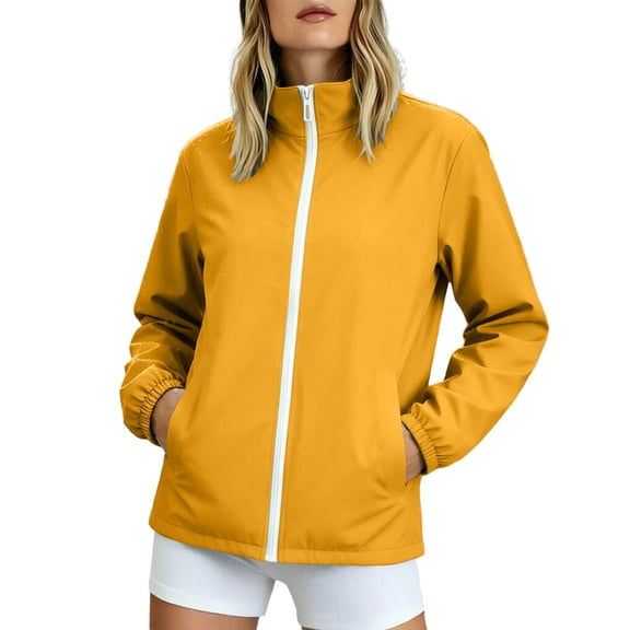 HAiming Plus Size Jackets for Women Long Sleeve Zip up Solid Color Casual Workout Jackets with Pockets Camping Jackets