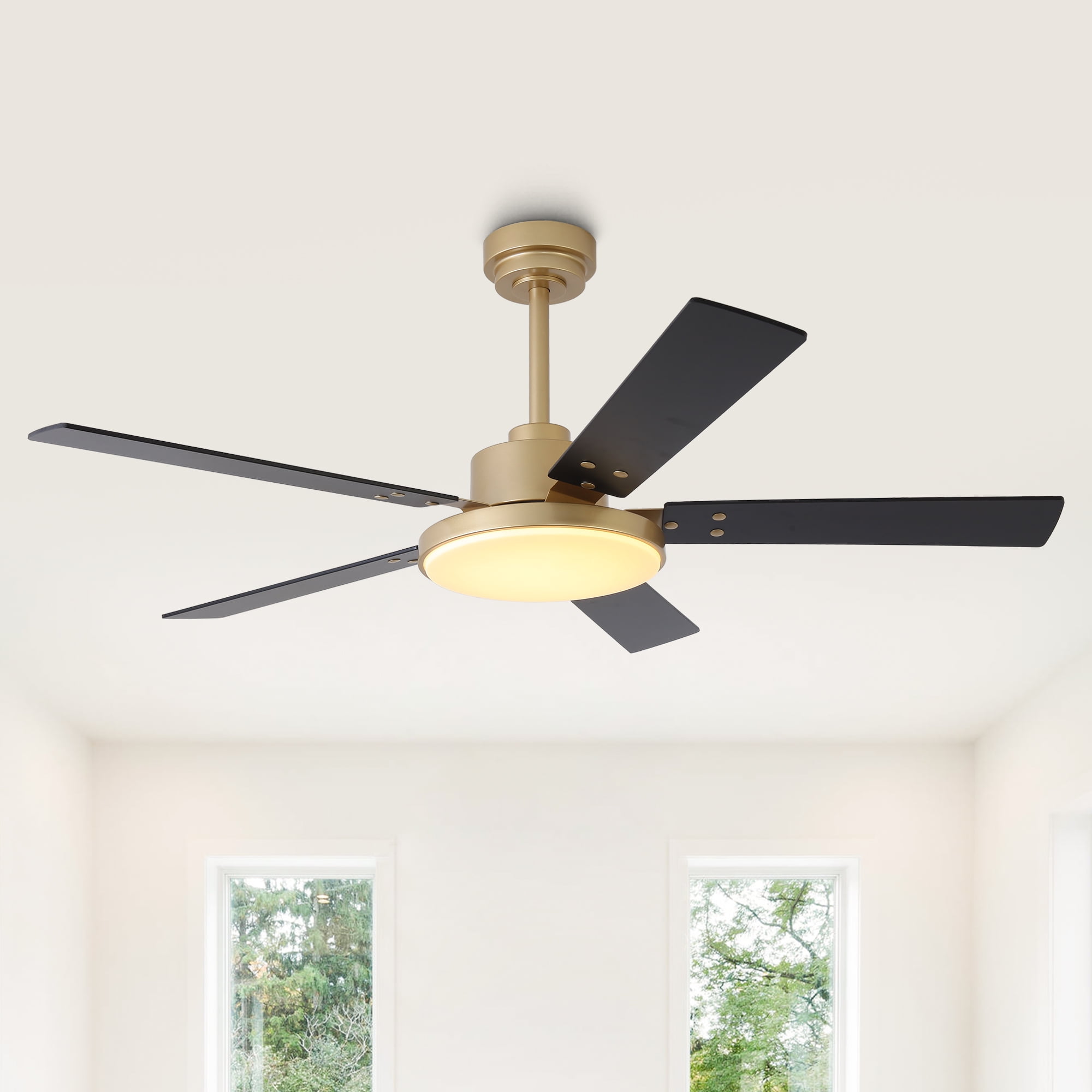 52" Modern Gold DC Motor Smart Ceiling Fan with Integrated LED Light and Remote,App Control