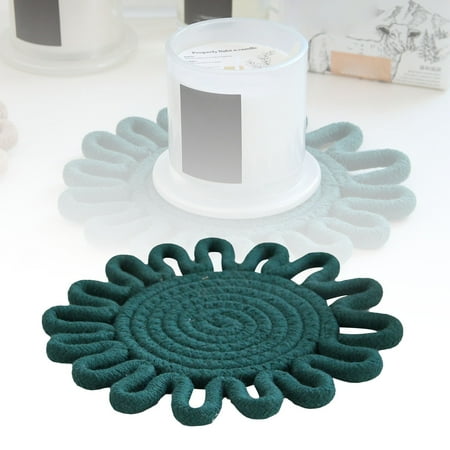 

Small Dining Table for 4 Weaving Heat Thermal Pad Home Daily Necessities Flower Shaped Dining Rope Handmade Pot Pad