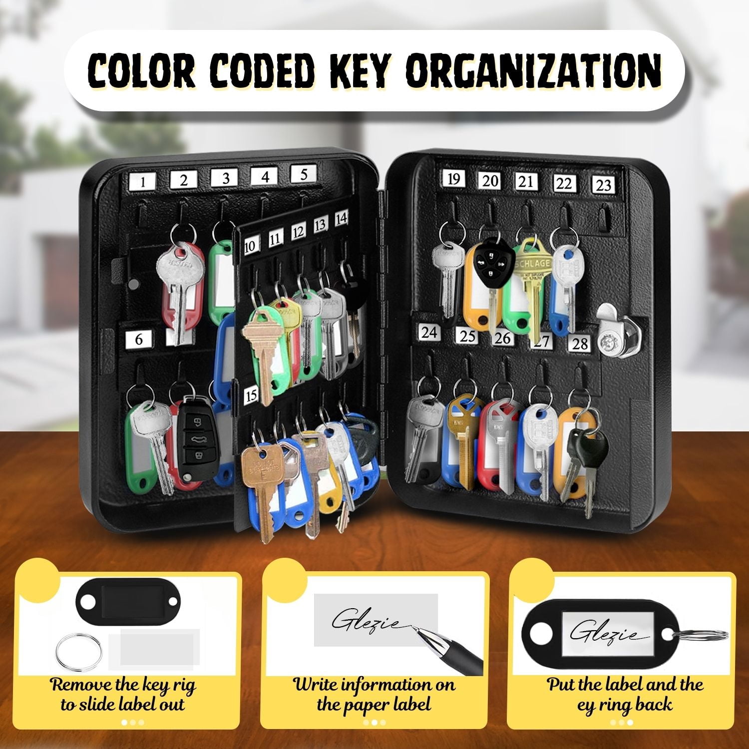 Key Cabinet Key Lock Box Wall Mount with 40 Key Holder Organizer Locker Case, Colored Key Tags & Hooks Wall Mounted Lock Box For Keys Storage, Homes, Property, Hotels, Business (Gray)