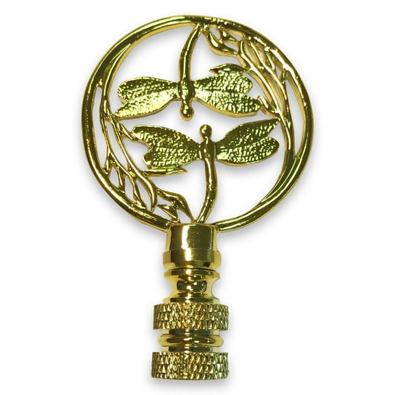 Royal Designs, Inc. Double Dragon Fly Filigree Lamp Finial for Lamp Shade, F-5024PB-1, Polished Brass, Single