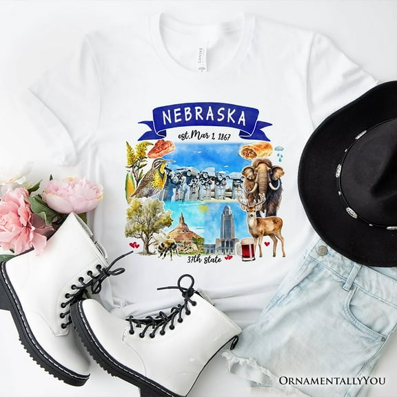 Artistic Nebraska State Themes and Landmarks T-Shirt, Tee for History and Travel Lovers