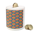 thumbnail image 3 of Orange Piggy Bank, Graphic Ripe Citrus Fruit Pattern with Green Leaves on Blue Background, Ceramic Coin Bank Money Box for Cash Saving, 3.6" X 3.2", Orange Blue and Green, by Ambesonne, 3 of 4