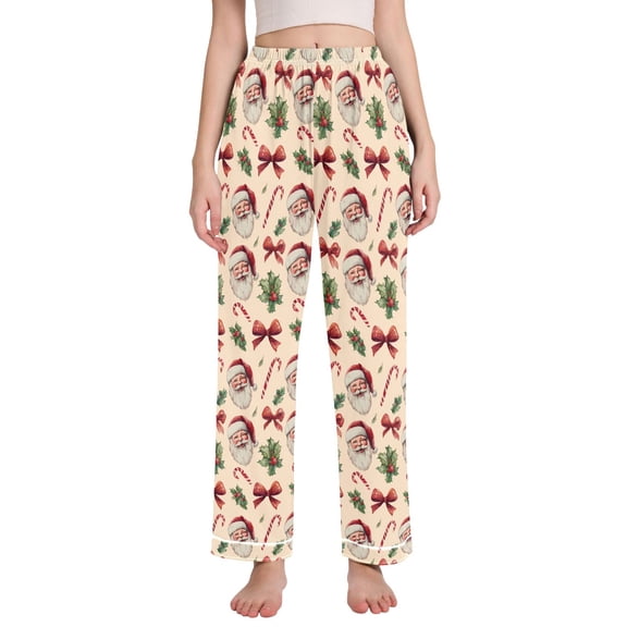 joogoo Women Santa Candy Cane Bows Pajamas Pants Lounge Bottoms Pjs with Pockets M