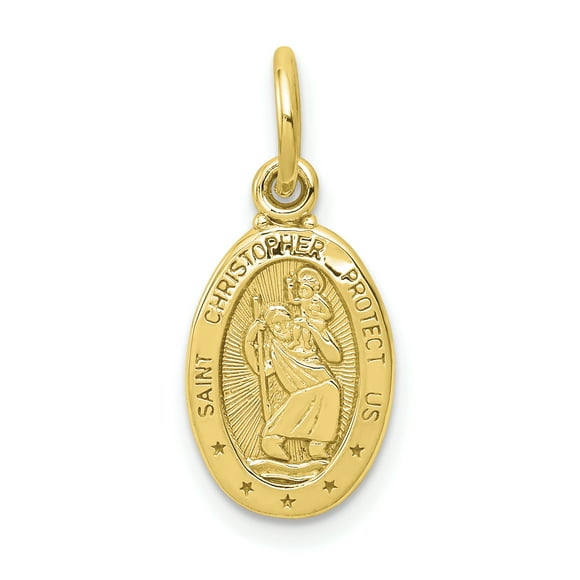 10k Yellow Gold Saint Christopher Necklace Charm Pendant Religious Patron Medal St